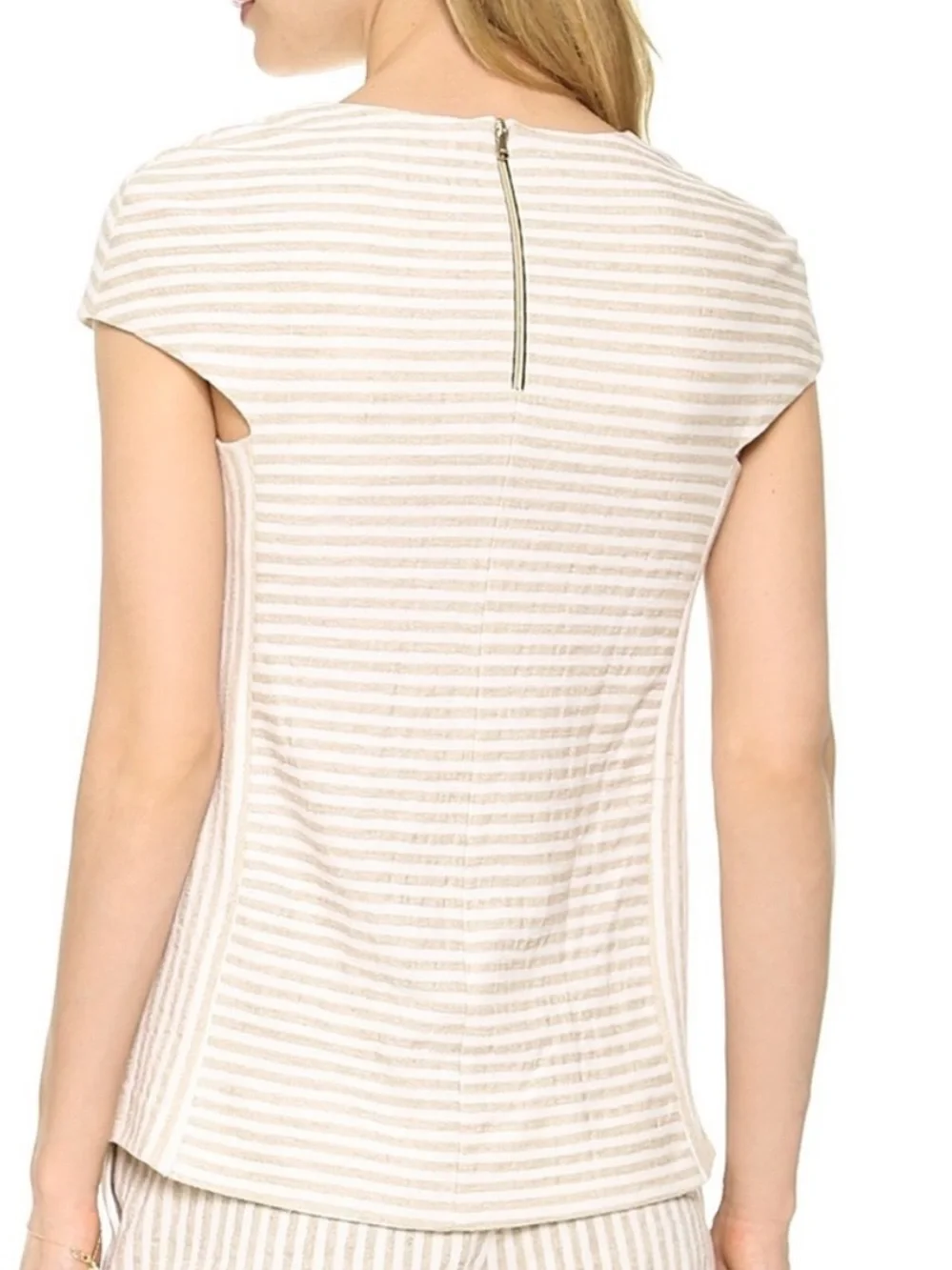 L'AGENCE Beige & White Striped Cap-Sleeve Top - Picture 3 of 15